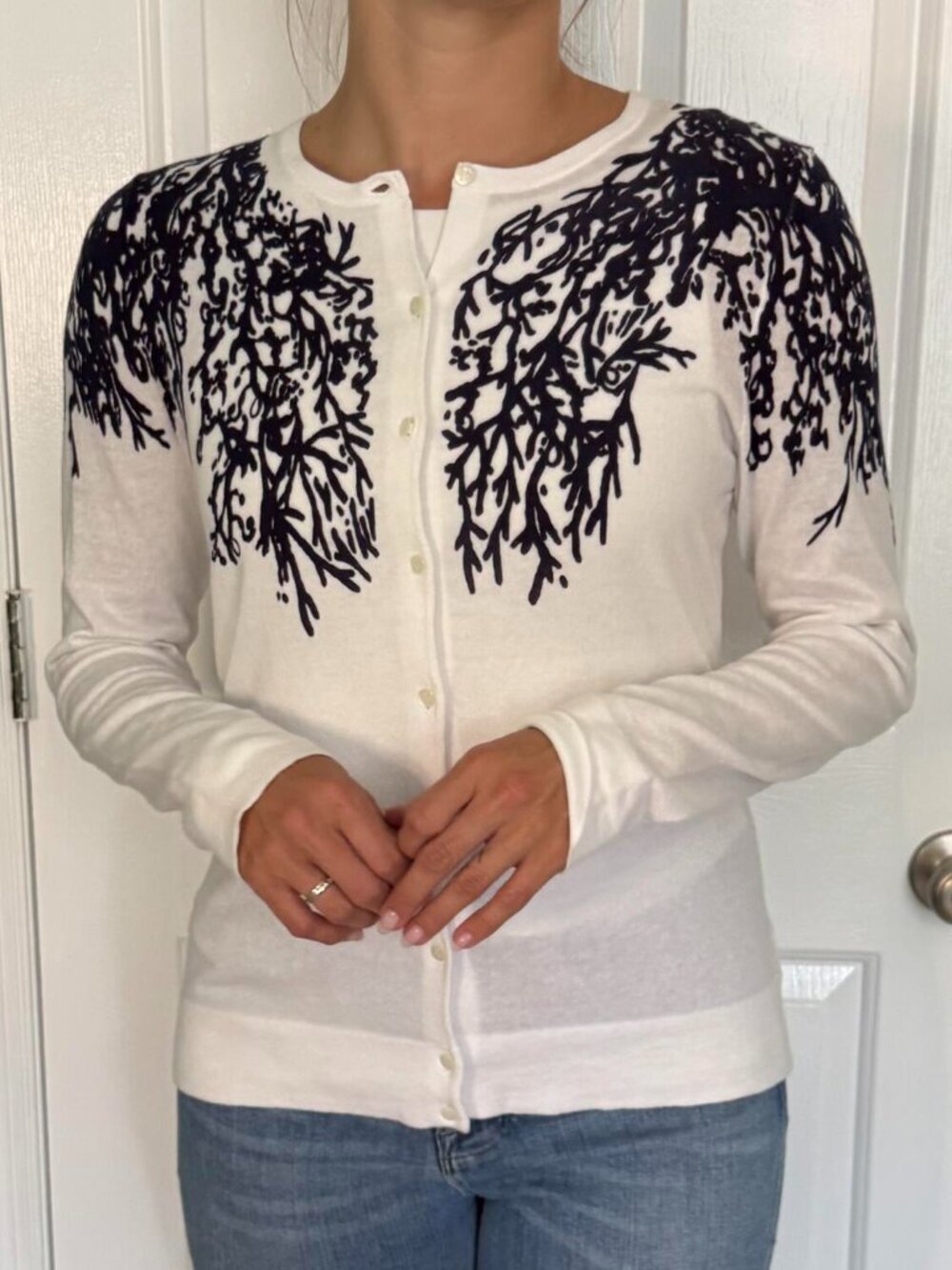 Lilly Pulitzer Paley Cardigan True Navy Coral Embrace NWT Size L